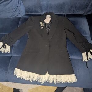 Cinq à Sept Black Blazer with Cream Fringe